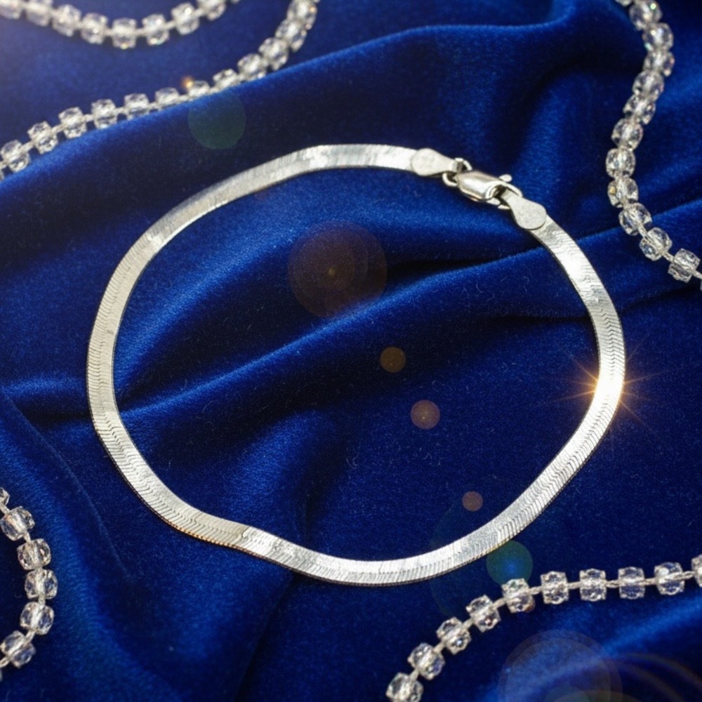 Sterling Silver Herringbone Chain Bracelet - Silver